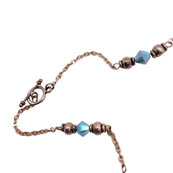 Blue Crystal Beaded Silvertone Necklace & Matching Pierced Dangle Earrings NWOT - Picture 7 of 7